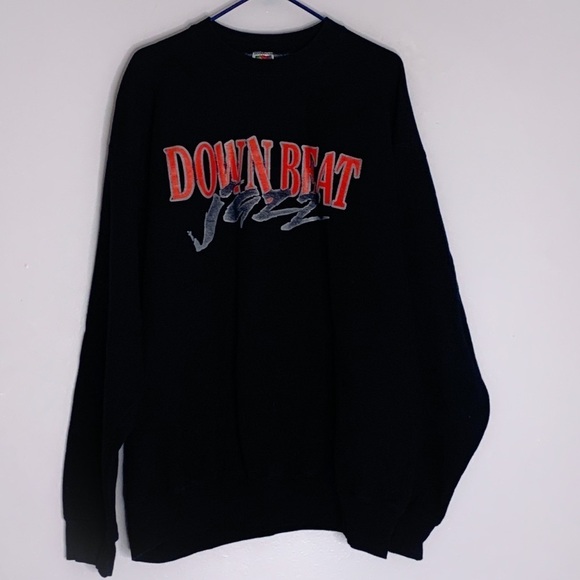 Vintage Down Beat Jazz Black Crewneck Pullover sweatshirt unisex xxl - Picture 1 of 8